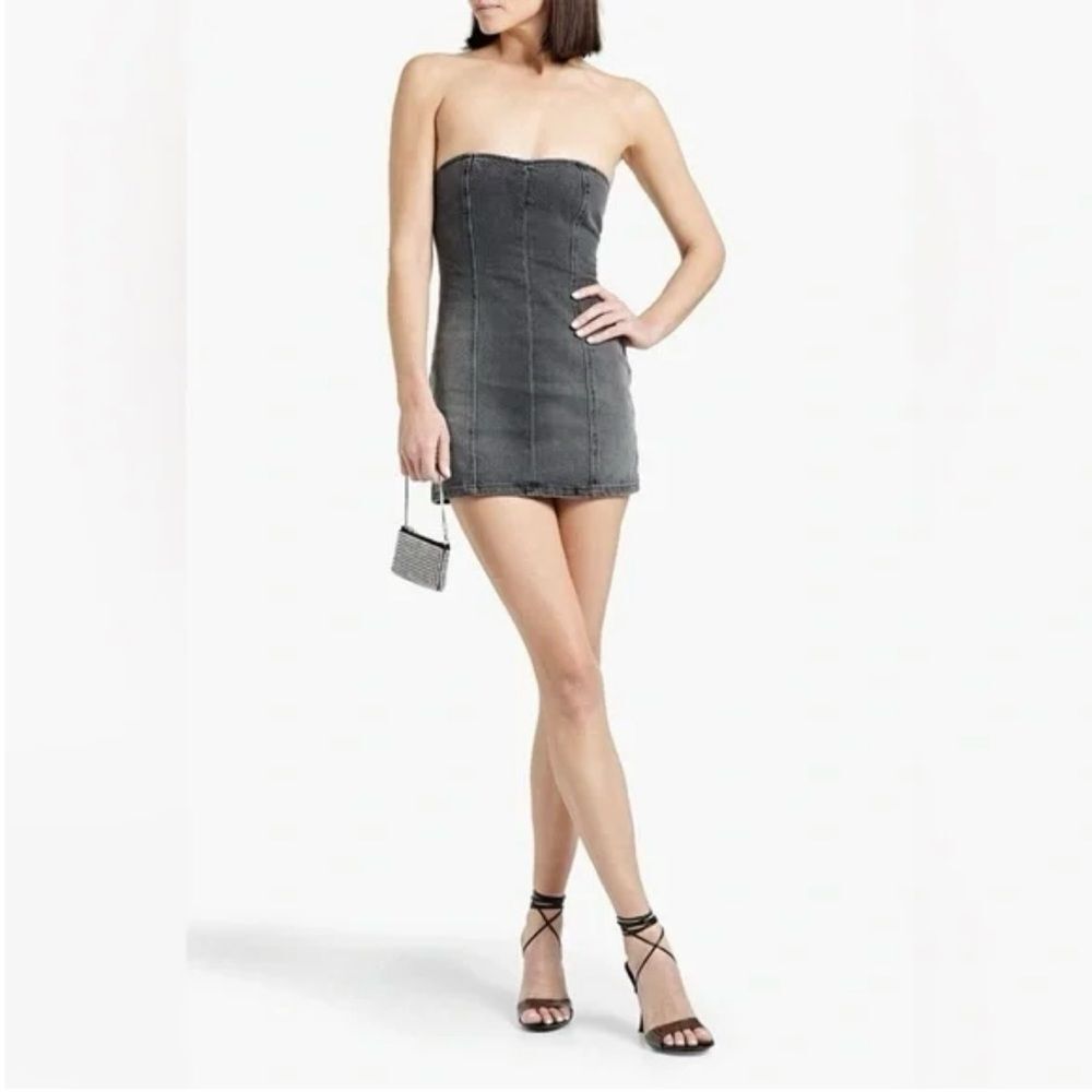 EB Denim x Revolve NWT Lace-Up Denim Mini Dress in Black Wash